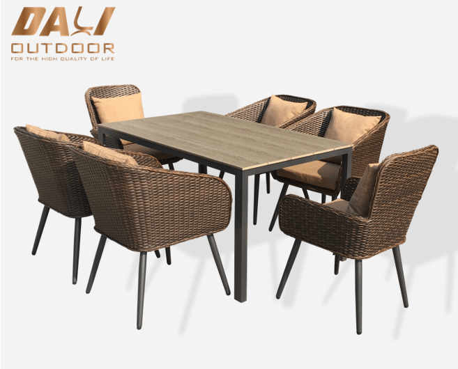 High End 7PCS Patio Outdoor Table And Chairs Set Garden Rattan Furniture Pro Triclinio