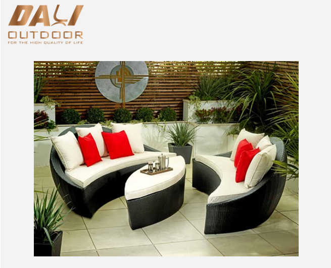 Popular Patio supellex viminea circum hortum sunbed/rattan lecto cum pulvino