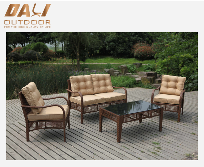 Omnes Tempestas plana rattan 4 pieces brunneis velit set plastic rattan stibadium rattan supellectilem anguli stibadium